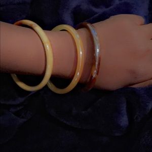 Trio Brown Tan Swirl Art Glass Bangle/Bracelet